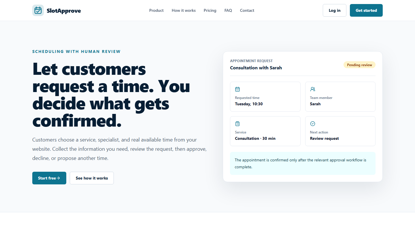 SlotApprove Appointment Approval SaaS project screenshot